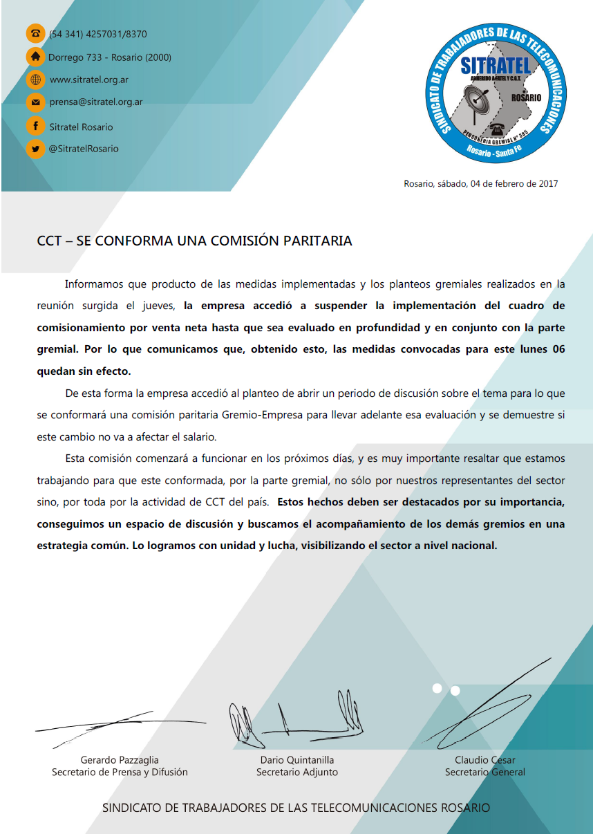 CCT – se conforma una comisión paritaria