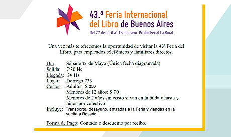 Viajá a la Feria del Libro con Sitratel Rosario