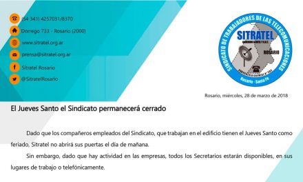 Jueves Santo el Sindicato permanecerá cerrado | Se reprograma la entrega de la Ayuda Escolar