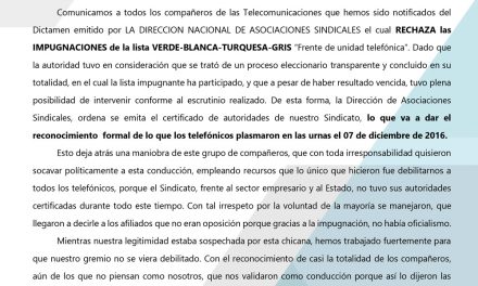 EL MINISTERIO DE TRABAJO RECONOCE LAS AUTORIDADES DE SITRATEL