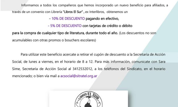 Nuevo beneficio – Descuento para afiliados en Libros El Sur